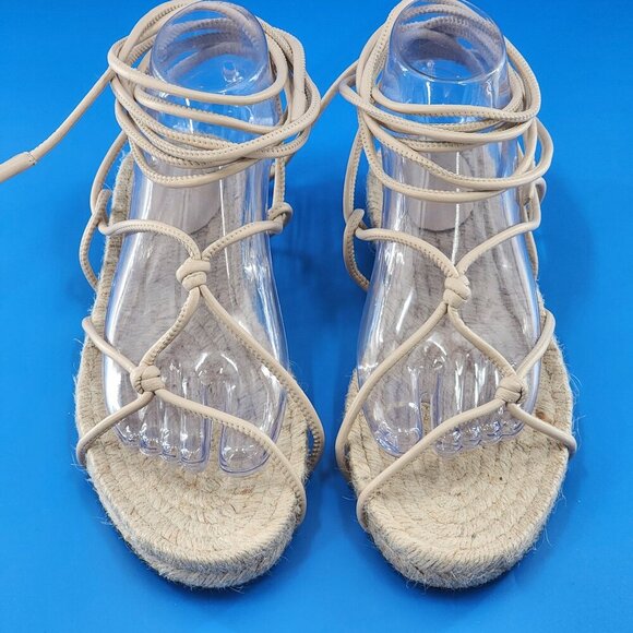 JACK ERWIN NWOB Olivia Lace-up Leather Espadrille Sandals Cream - Picture 3 of 8